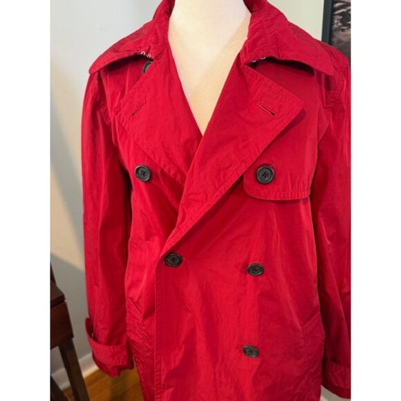 Lauren Ralph Lauren Red Trench Coat Large Double Breasted Classic Lined - Picture 3 of 11
